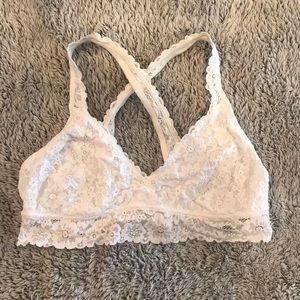 Aerie XL Lace Bralette - White Criss-Cross Straps